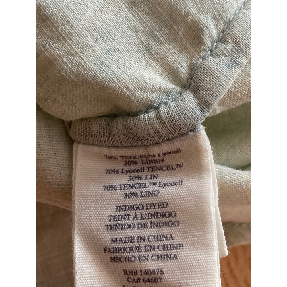 NWT Faherty Shirt Women M Blue Indigo Dyed Linen Tencel Short Sleeve Button Down - Picture 5 of 8
